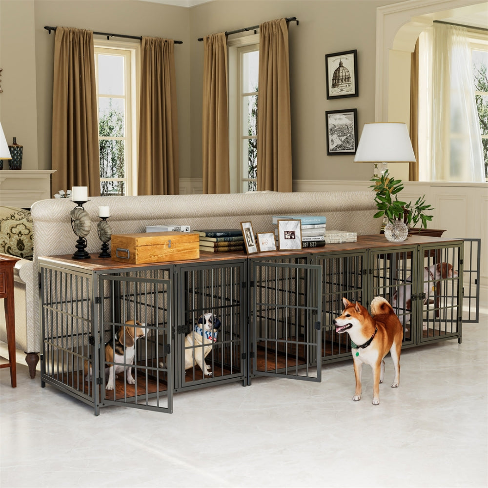 Heavy Duty Furniture Style Dog Cage Side Table Indoor Kennel Crate with Four Doors