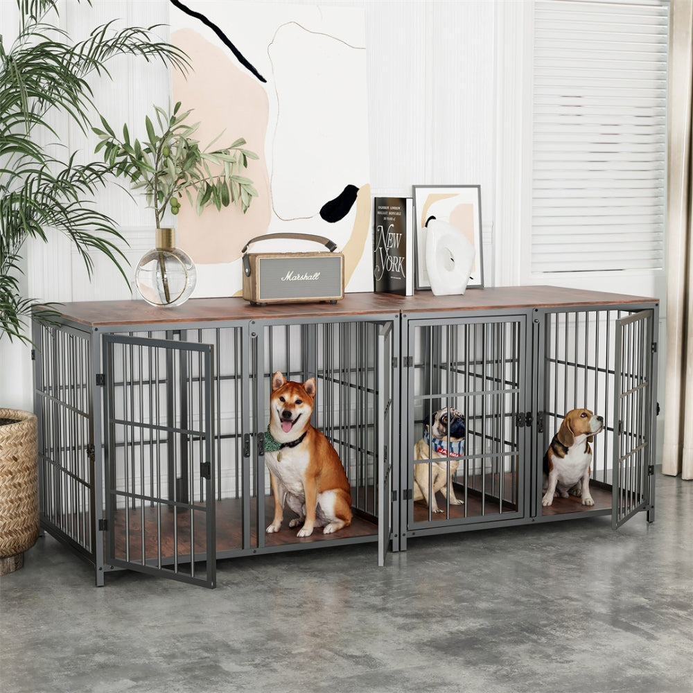 Heavy Duty Furniture Style Dog Cage Side Table Indoor Kennel Crate with Four Doors