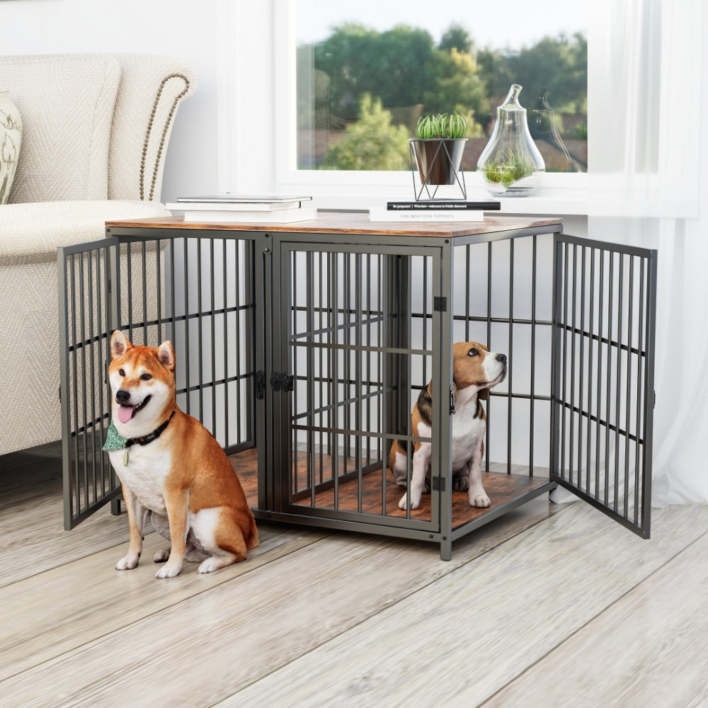 Heavy Duty Furniture Style Dog Cage Side Table Indoor Kennel Crate with Four Doors