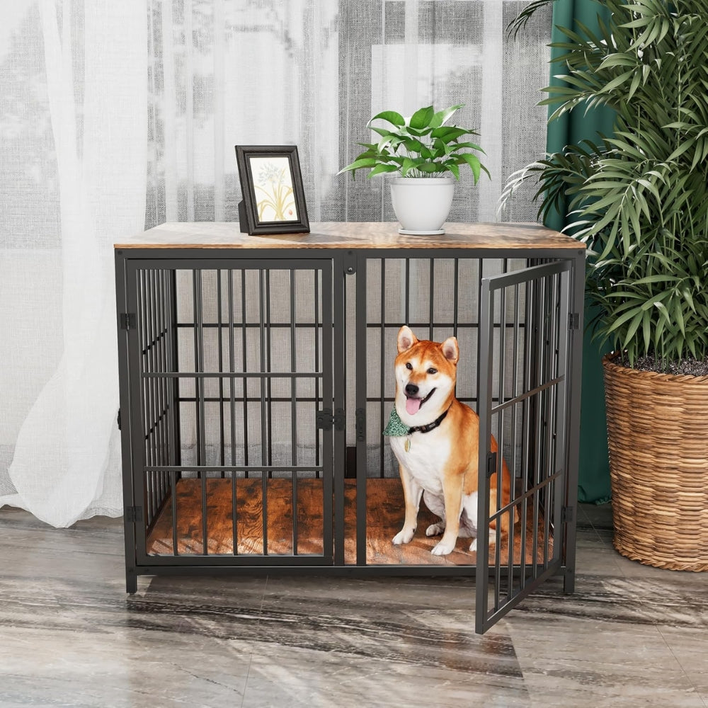 Heavy Duty Furniture Style Dog Cage Side Table Indoor Kennel Crate with Four Doors