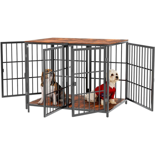 Heavy Duty Furniture Style Dog Cage Side Table Indoor Kennel Crate with Four Doors