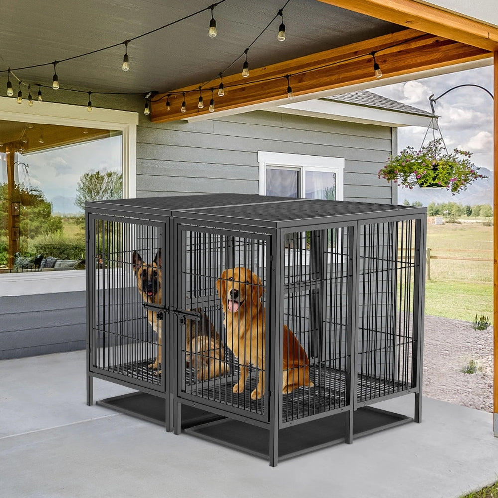 2 in 1 Large Heavy Duty Metal Dog Cage with Removable Divider