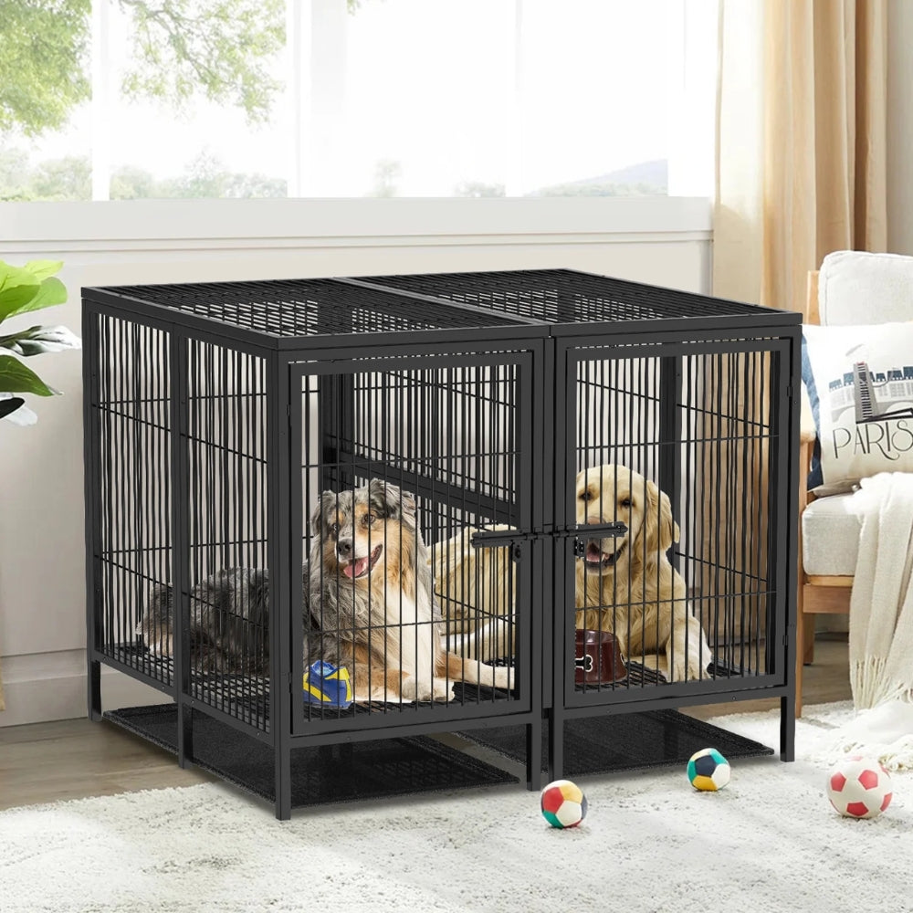 2 in 1 Large Heavy Duty Metal Dog Cage with Removable Divider