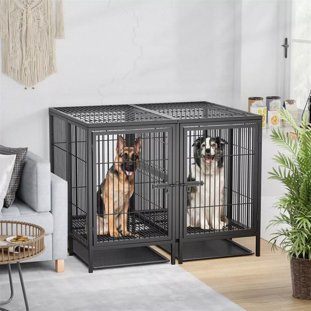 2 in 1 Large Heavy Duty Metal Dog Cage with Removable Divider