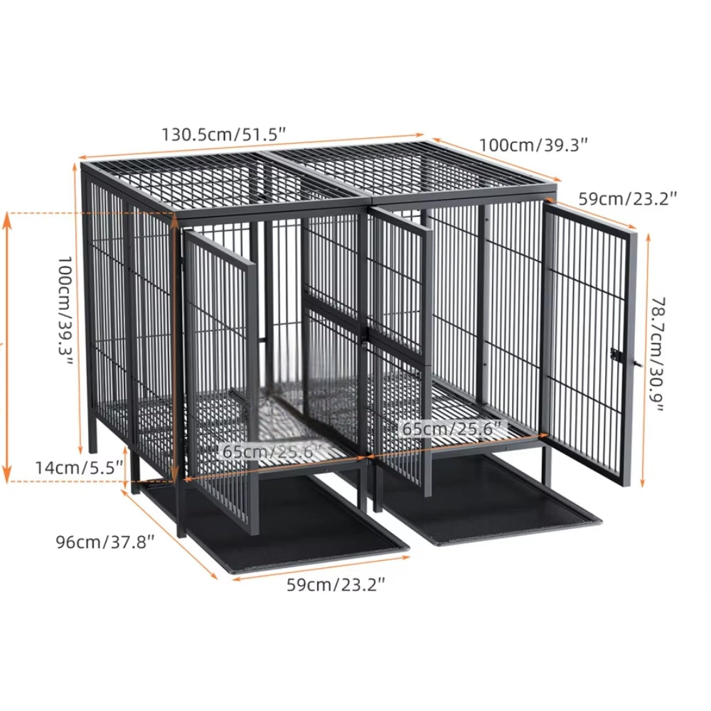 2 in 1 Large Heavy Duty Metal Dog Cage with Removable Divider