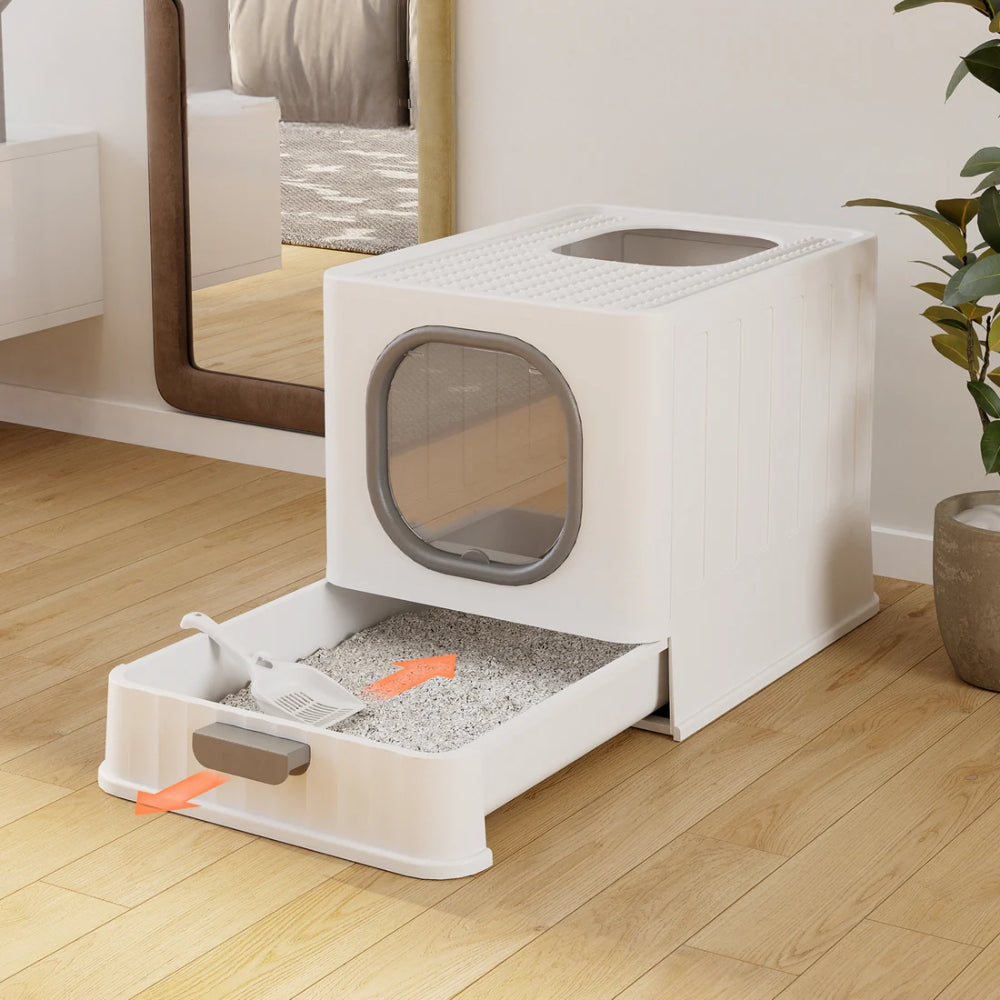 Cat Litter Box Detachable Top Front Entry Litter Box with Portable Scoop Drawer