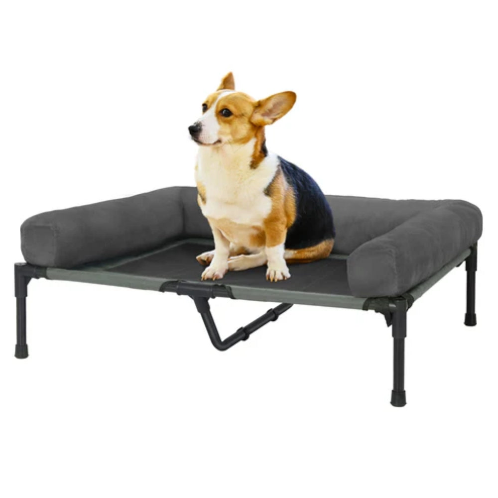 Elevated Dog Bed with Detachable Plush Bolster Cooling Raised Dogs Pet Bed