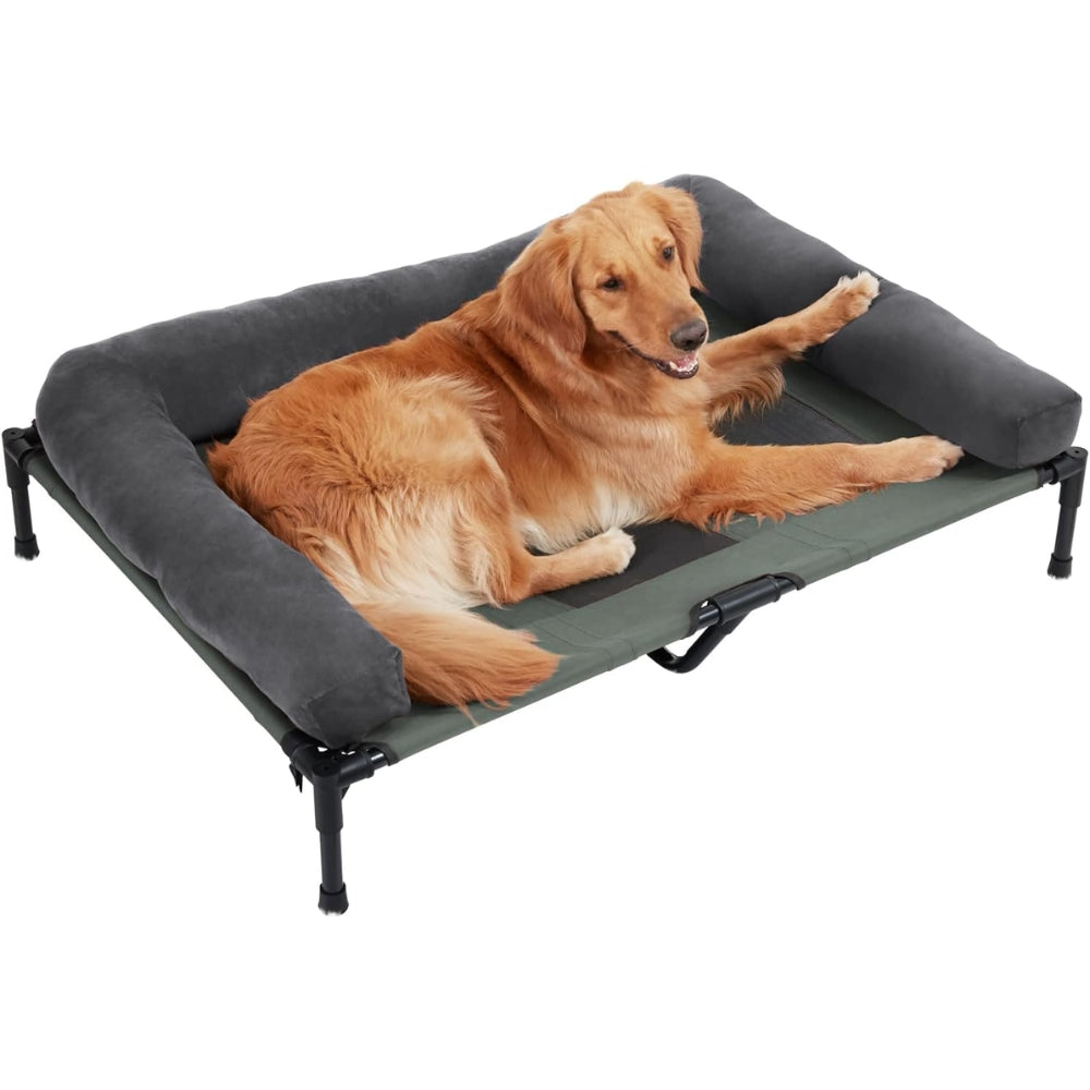 Elevated Dog Bed with Detachable Plush Bolster Cooling Raised Dogs Pet Bed