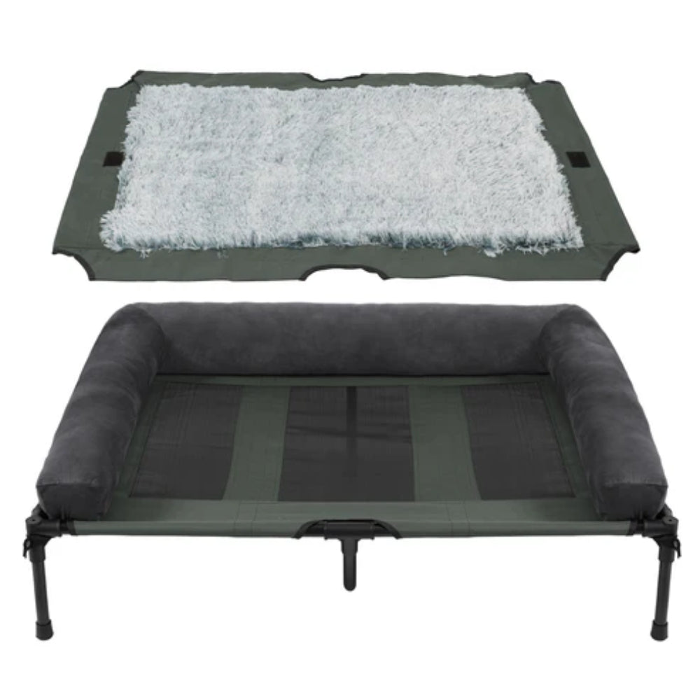 Elevated Dog Bed with Detachable Plush Bolster Cooling Raised Dogs Pet Bed