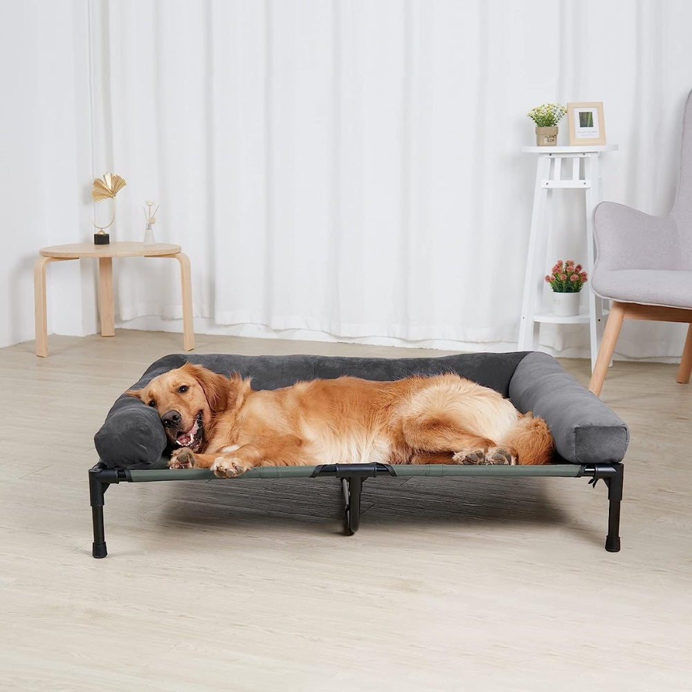 Elevated Dog Bed with Detachable Plush Bolster Cooling Raised Dogs Pet Bed