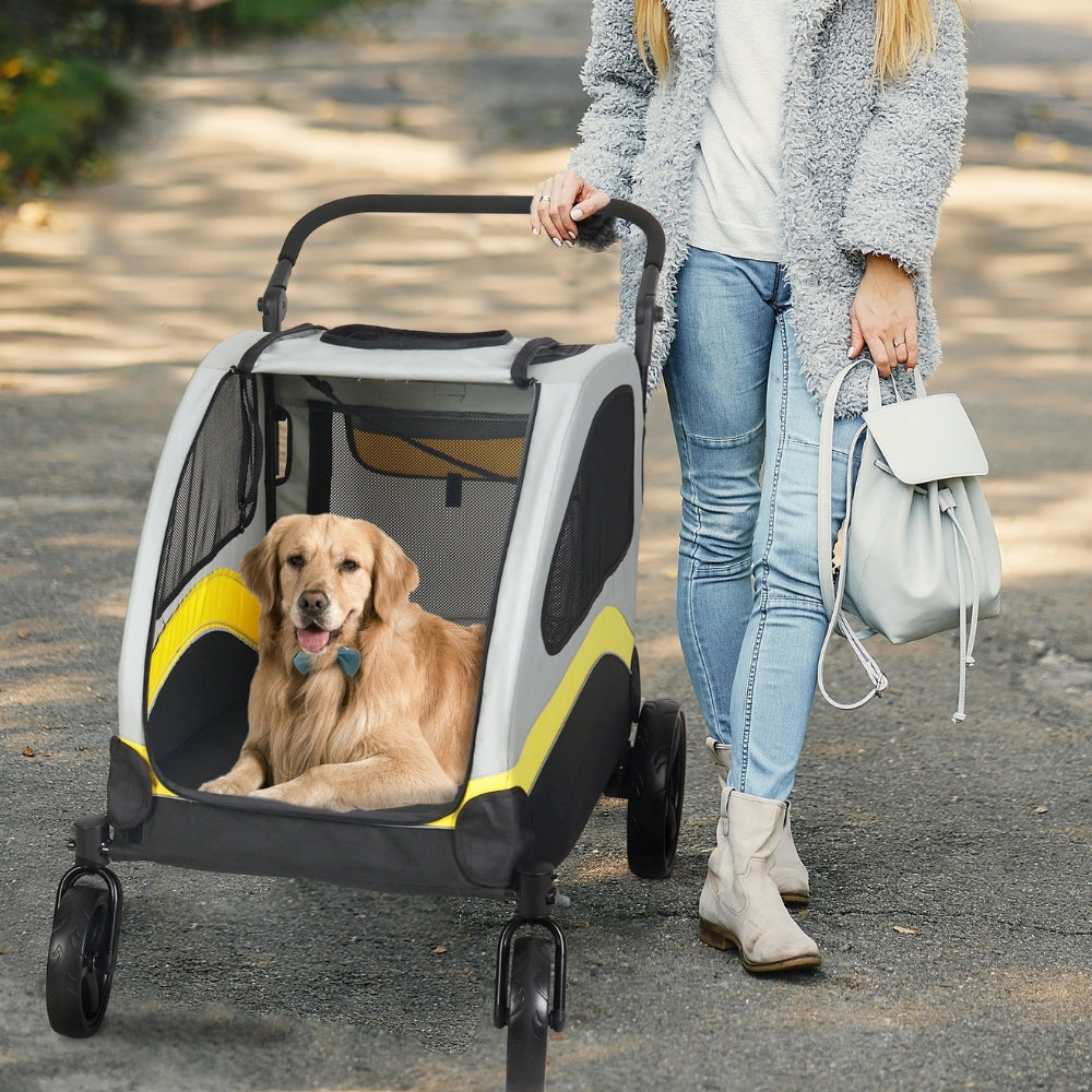 Portable Dog Stroller 4 Wheels for Large Dogs Foldable Pet Cat Travel Carriage Stroller