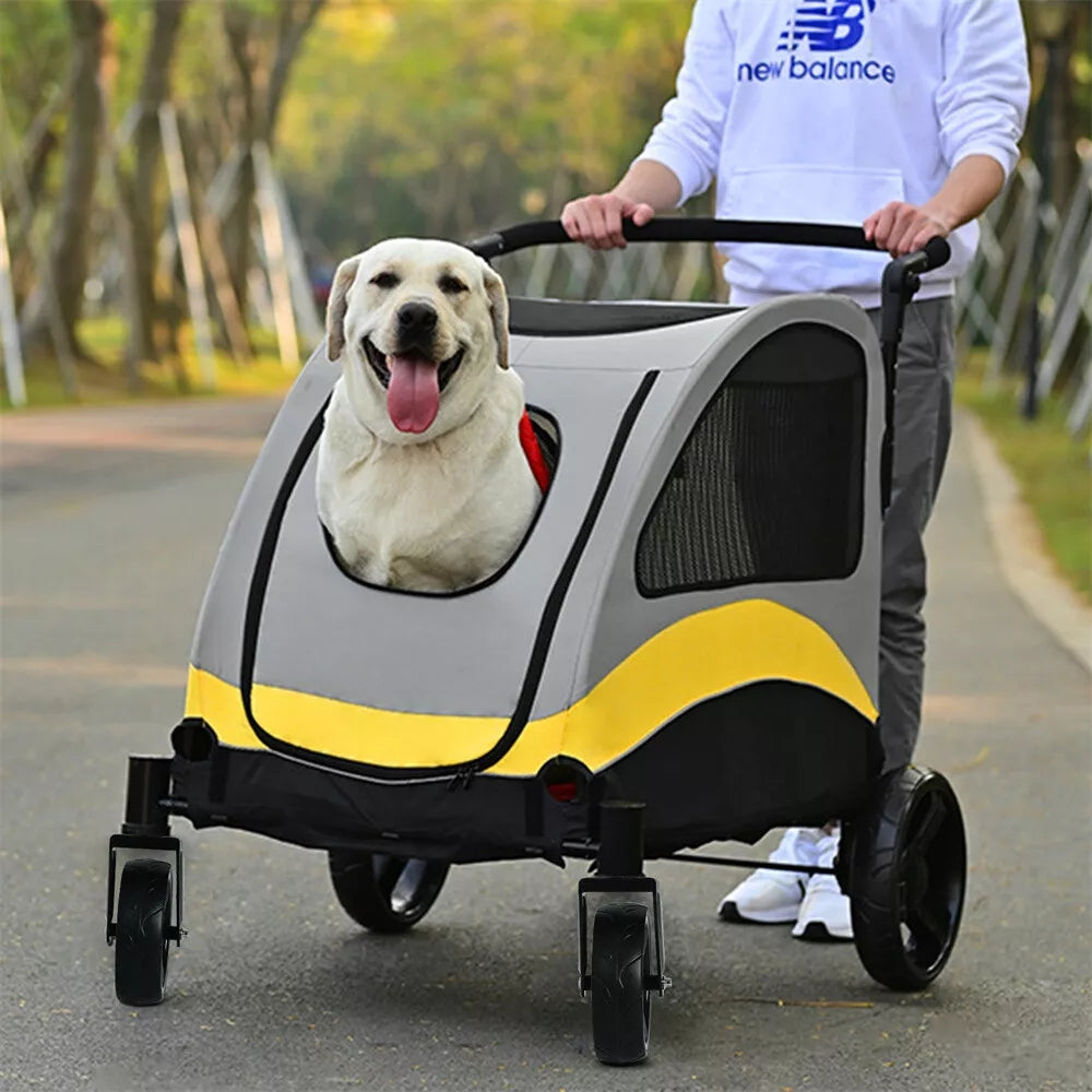 Portable Dog Stroller 4 Wheels for Large Dogs Foldable Pet Cat Travel Carriage Stroller