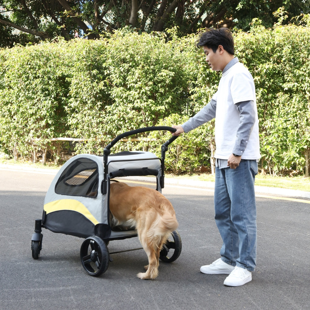 Portable Dog Stroller 4 Wheels for Large Dogs Foldable Pet Cat Travel Carriage Stroller