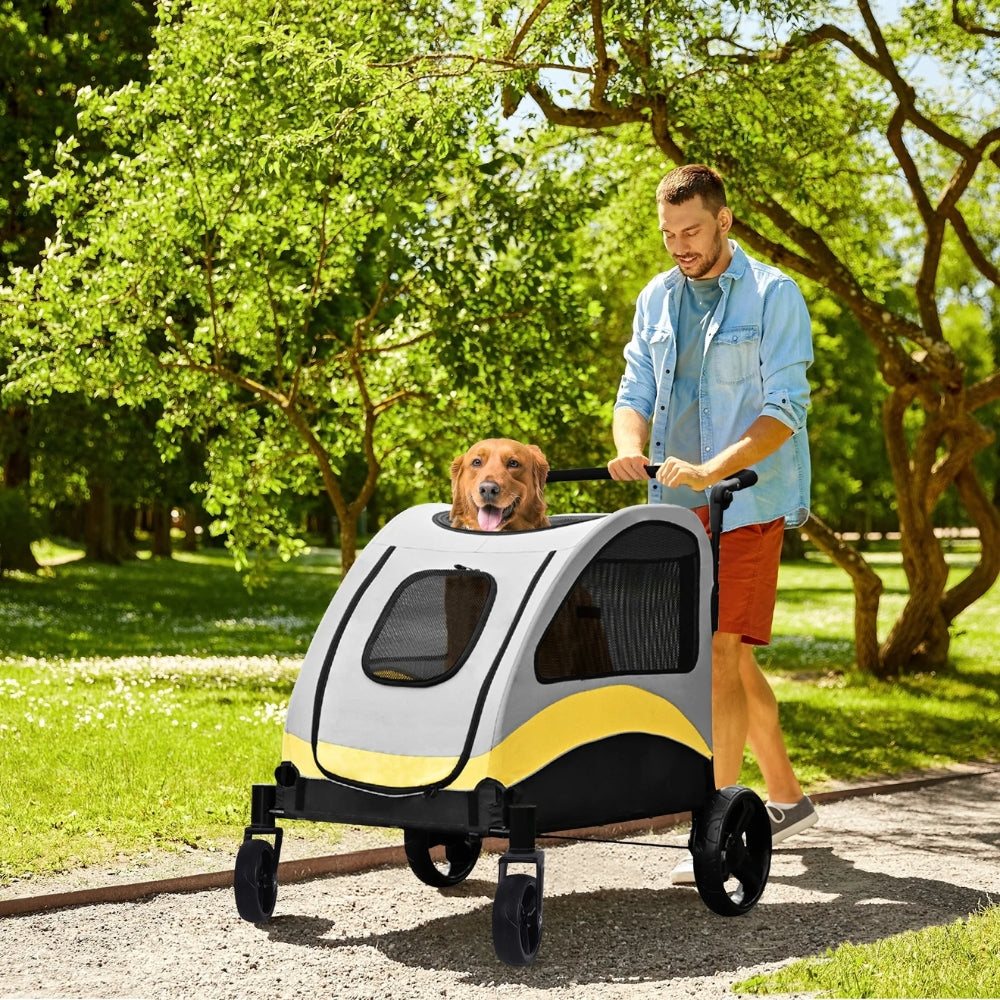 Portable Dog Stroller 4 Wheels for Large Dogs Foldable Pet Cat Travel Carriage Stroller