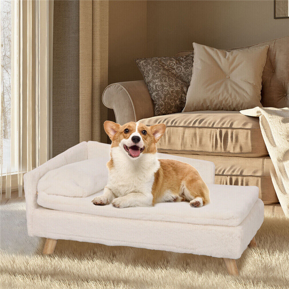 Cozy L Shape Pet Sofa Bed with Cushion and Wooden Legs