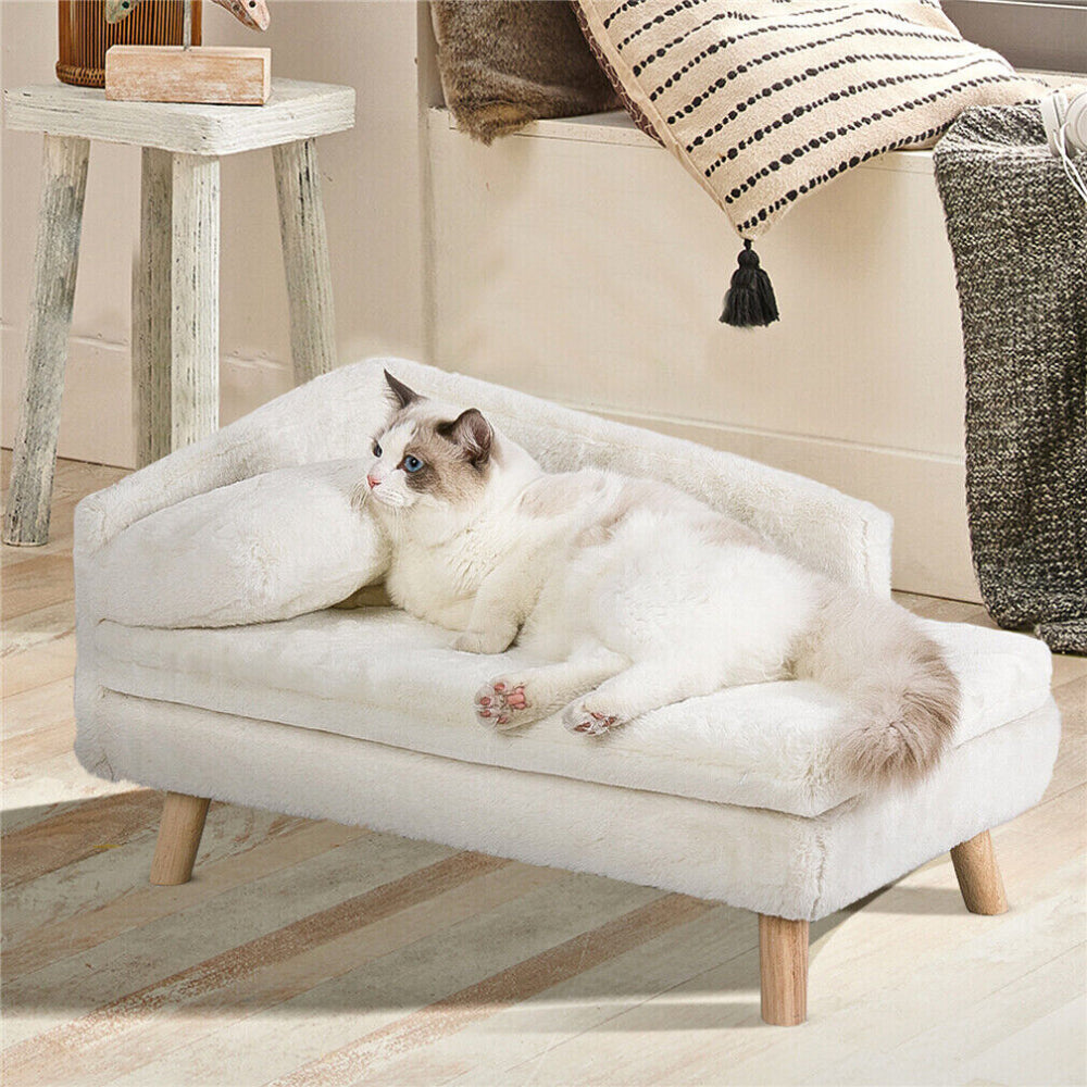 Cozy L Shape Pet Sofa Bed with Cushion and Wooden Legs