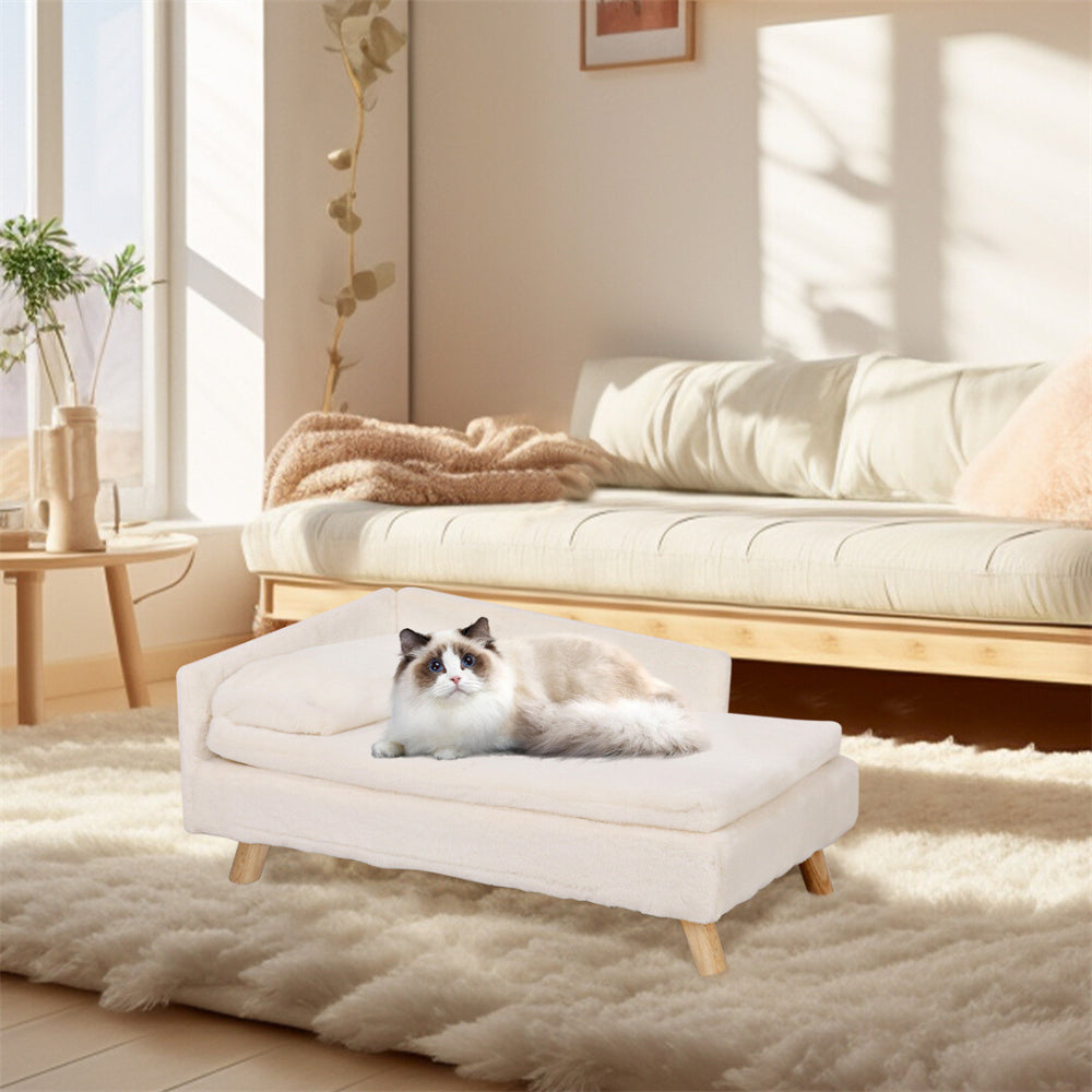 Cozy L Shape Pet Sofa Bed with Cushion and Wooden Legs