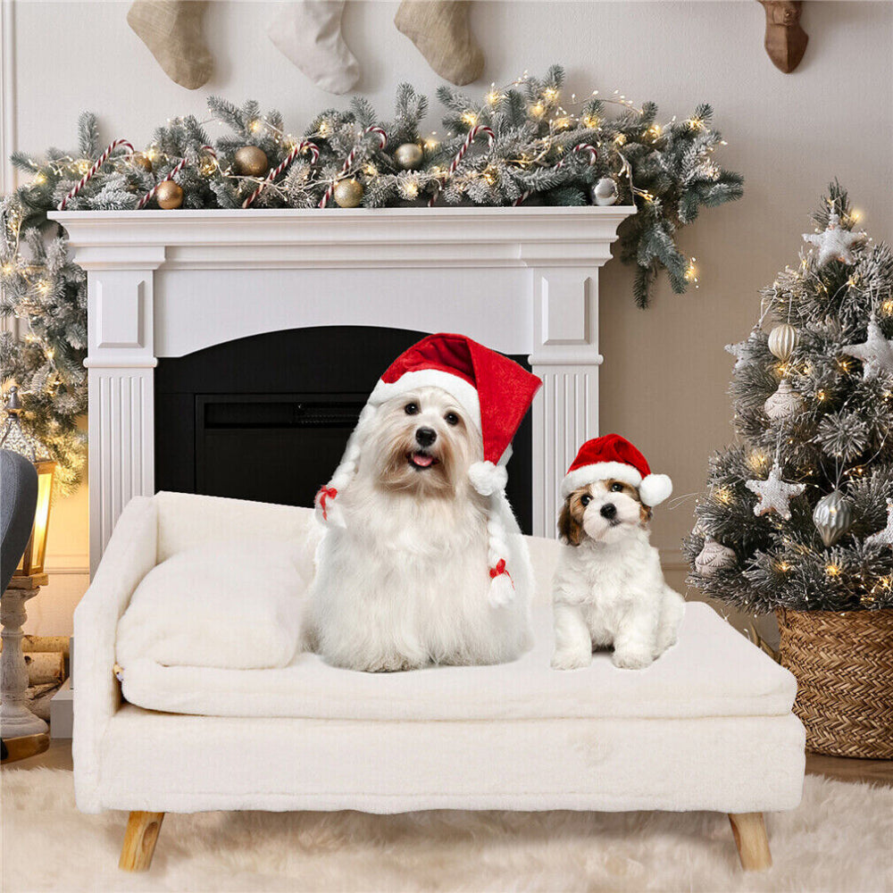 Cozy L Shape Pet Sofa Bed with Cushion and Wooden Legs