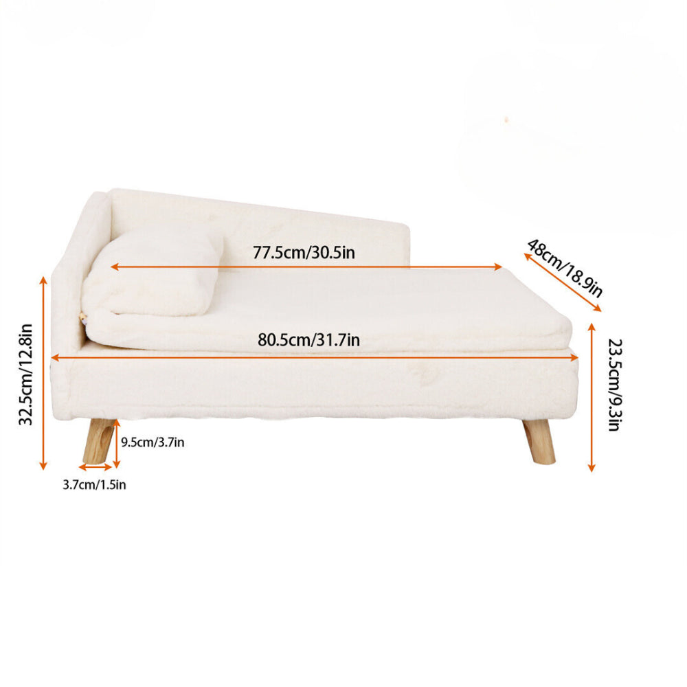 Cozy L Shape Pet Sofa Bed with Cushion and Wooden Legs