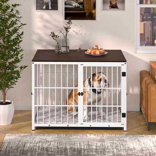 3-Door Dog Furniture Style Dog Crate End Table Pet Kennel with Removable Tray