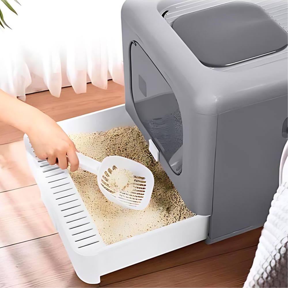 Sleek and Functional Cat Litter Box-Detachable Design