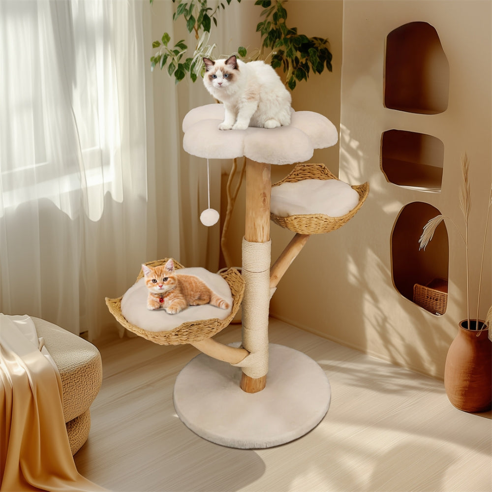 Modern Cat Furniture Climbing Tree Solid Wood Activity Center with Scratching Post