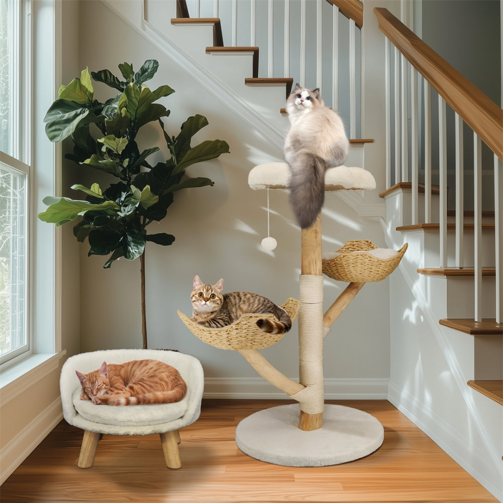 Modern Cat Furniture Climbing Tree Solid Wood Activity Center with Scratching Post