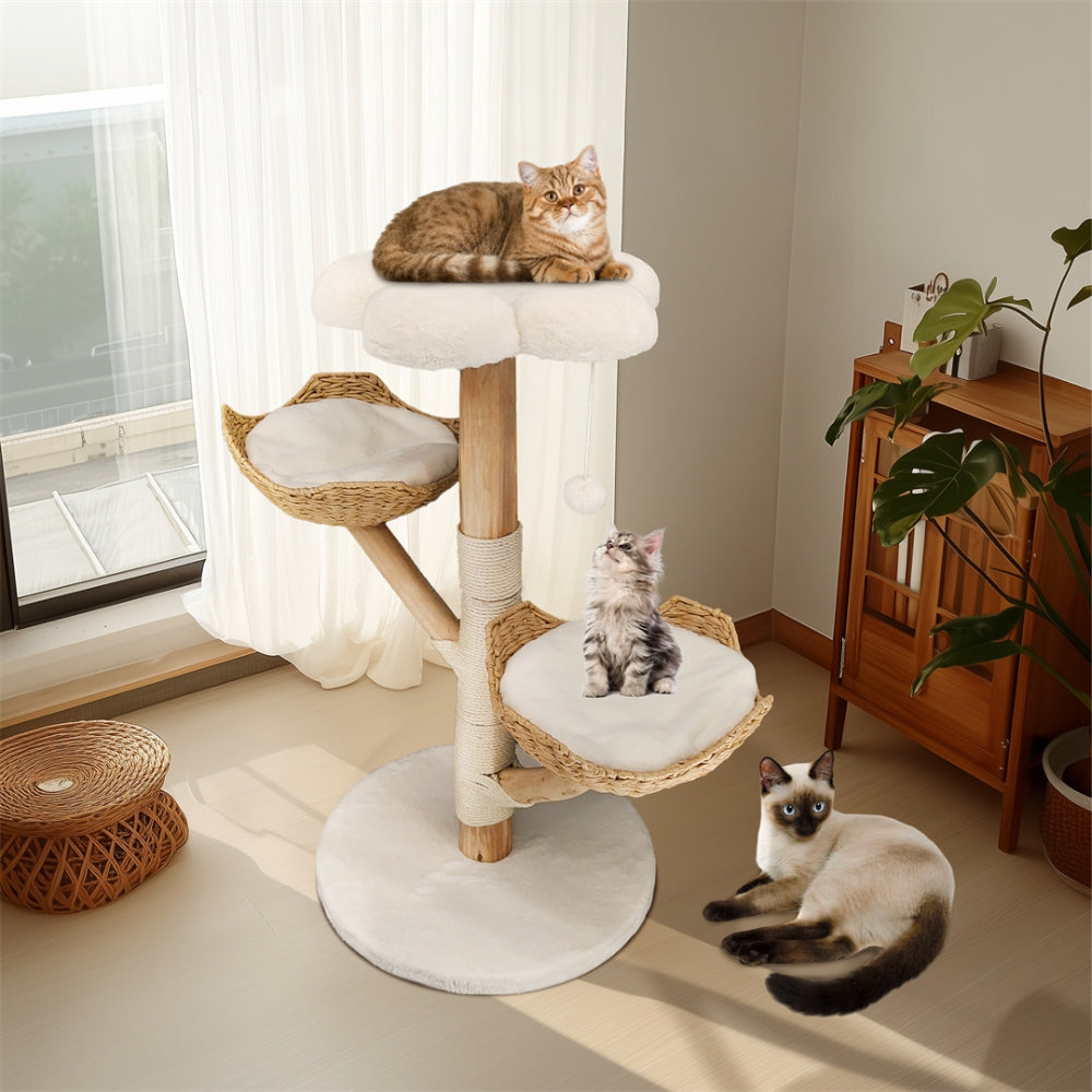 Modern Cat Furniture Climbing Tree Solid Wood Activity Center with Scratching Post