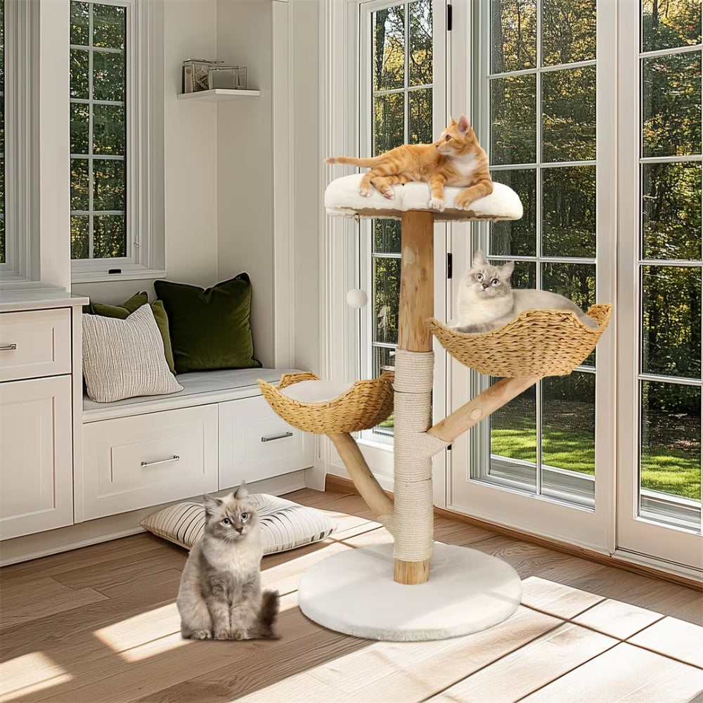 Modern Cat Furniture Climbing Tree Solid Wood Activity Center with Scratching Post