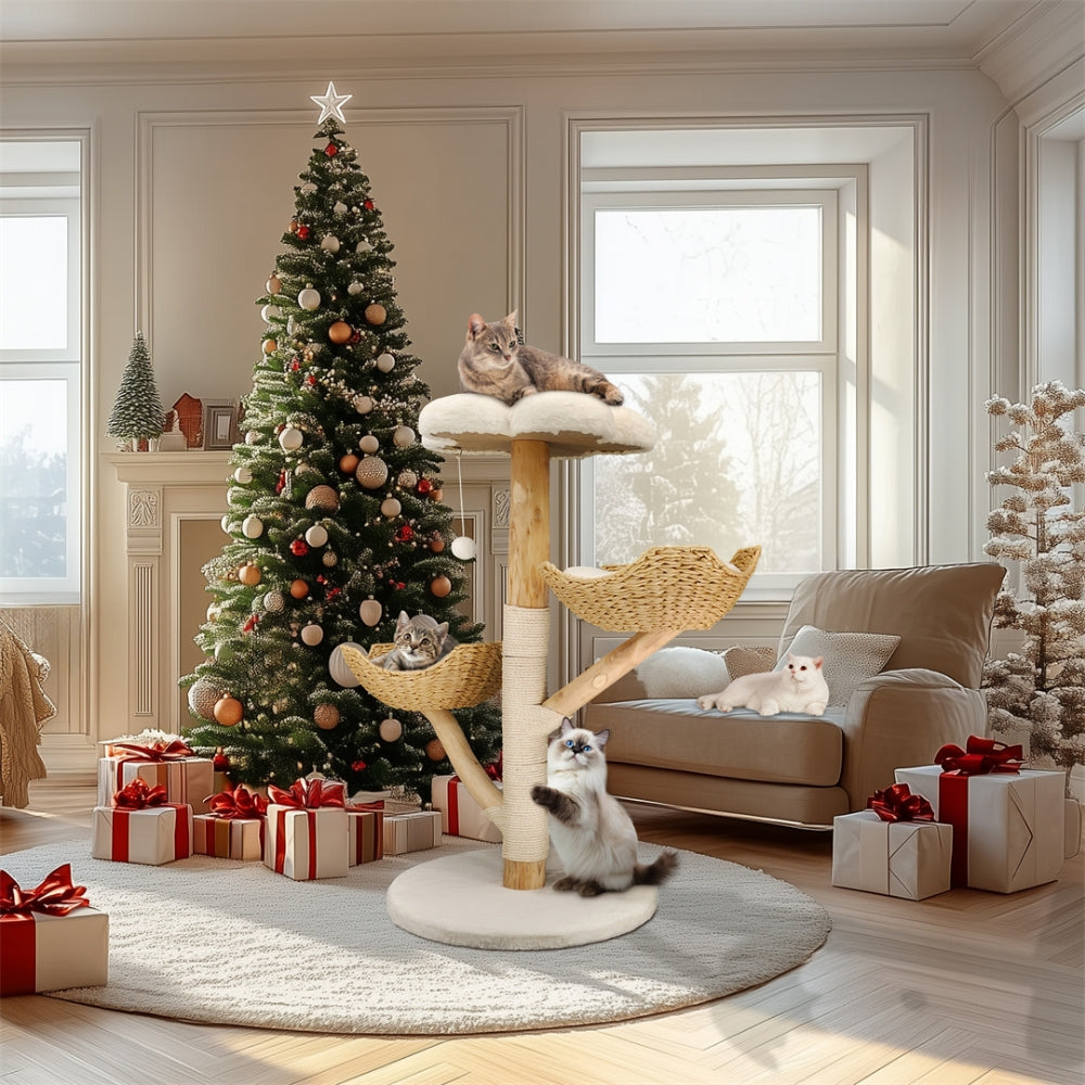 Modern Cat Furniture Climbing Tree Solid Wood Activity Center with Scratching Post