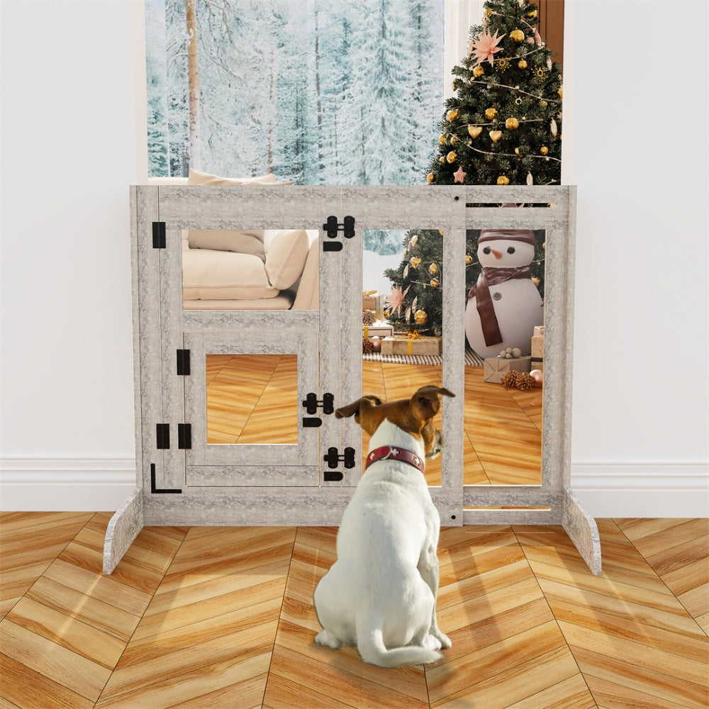 Pet Door Gate Tall Retractable Walk Through Tempered Glass Dog Safety Gate