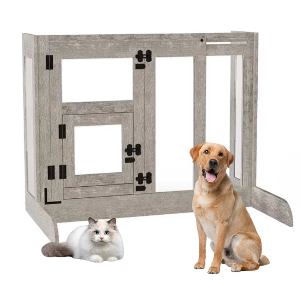 Pet Door Gate Tall Retractable Walk Through Tempered Glass Dog Safety Gate