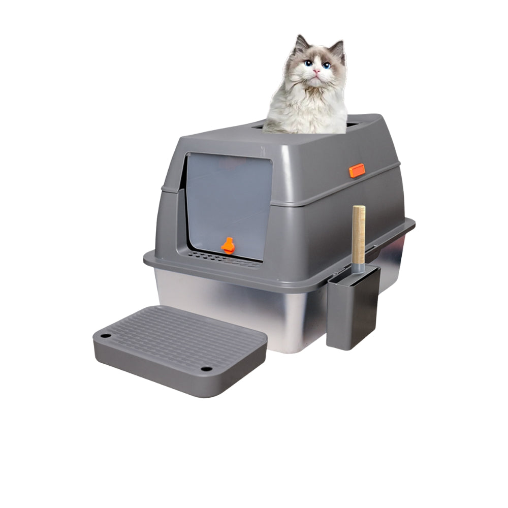 Enclosed Cat Litter Box Front Top Exit Cat Toilet Boxes with Lid