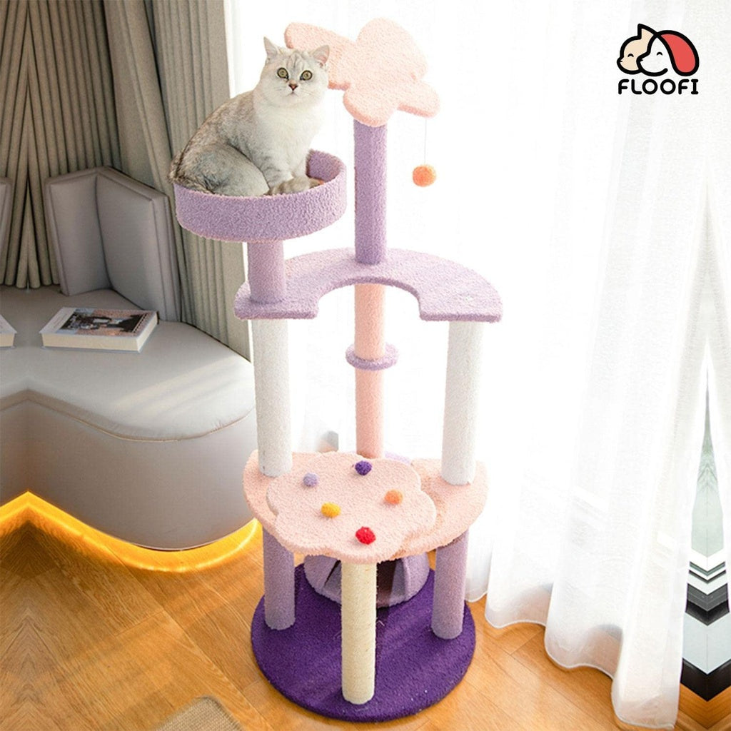 Floofi 128cm Butterfly Plush Cat Condo Cat Tree Pink Purple