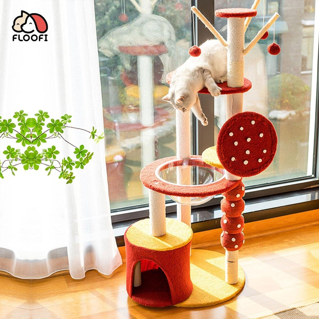 Floofi 130cm Tanghulu Plush Cat Condo Cat Tree Red Yellow