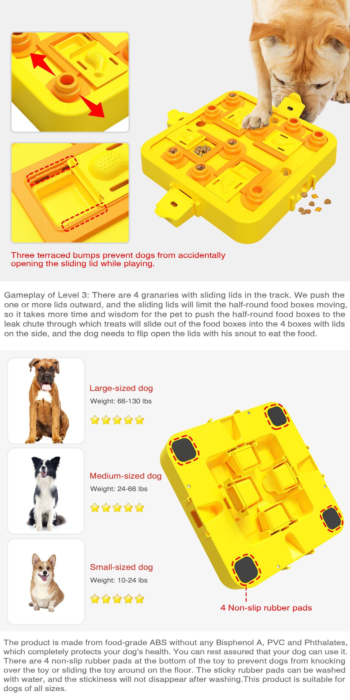 Yellow Interactive Slow Feeder Puzzle Toy for Dogs - Durable Pet Food Dispenser Bowl