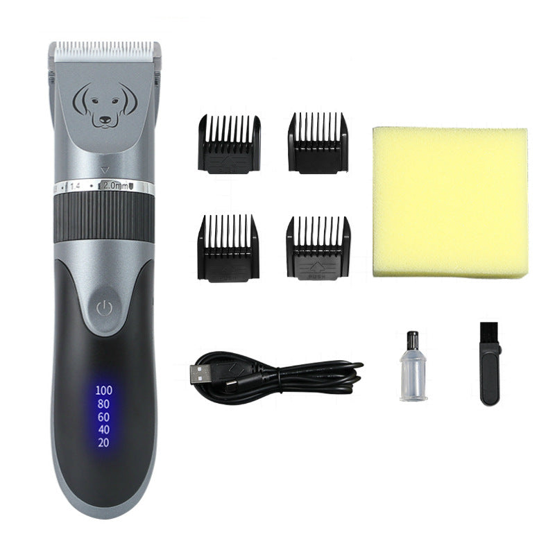 Grey Rechargeable Pet Hair Clipper with Adjustable Blades