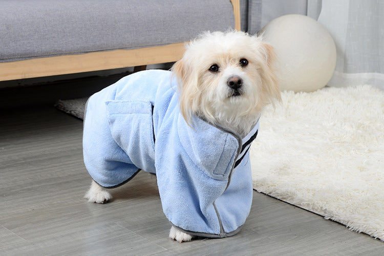 2PCS/S Size Blue Soft and Absorbent Dog Bathrobe Towel - Cozy Pet Drying Wrap for Small to Medium Dogs