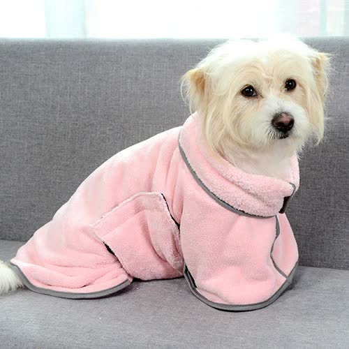 2PCS/XS Size Pink Soft and Absorbent Dog Bathrobe Towel - Cozy Pet Drying Wrap for Small to Medium Dogs