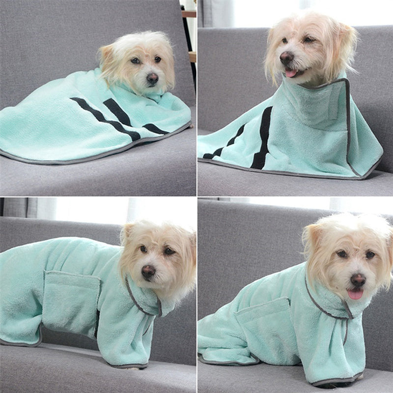 2PCS/XS Size Green Soft and Absorbent Dog Bathrobe Towel - Cozy Pet Drying Wrap for Small to Medium Dogs