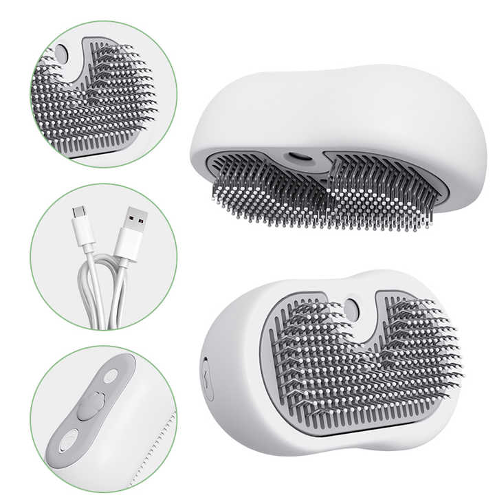 2 Pcs Grey and White 3-in-1 Pet Grooming Steam Brush – Silent, Heated Brush for Fur Removal and Odor Elimination