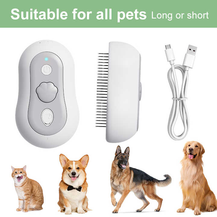 2 Pcs Yellow and White 3-in-1 Pet Grooming Steam Brush - Silent, Heated Brush for Fur Removal and Odor Elimination